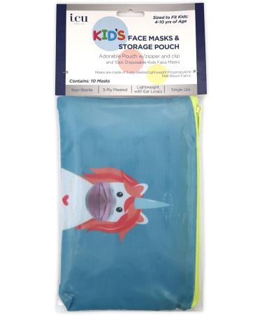 Unicorn Mask Storage Pouch with 10 Disposable Kids Masks | ICU Health - Adorable Portable Case with Zipper & Clip for Children - Buy Online on SooperMarket.com
