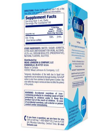 Enfamil Fer-In-Sol Iron Supplement Drops for Infants & Toddlers | Supports Brain Development | 50 mL Dropper - Buy Online Worldwide - Buy Online on SooperMarket.com