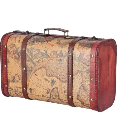 Vintage Composite Wood Portable Suitcase with Map Pattern - Stylish Storage Chest for International Shipping - Buy Online on SooperMarket.com