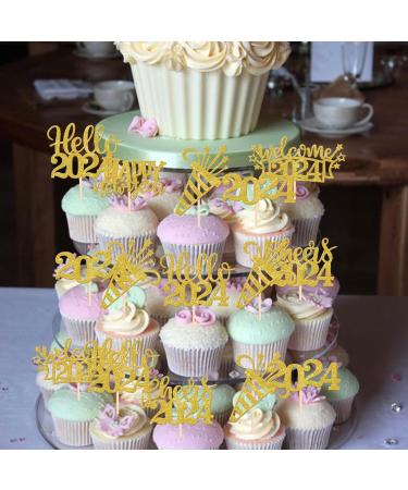 SYKYCTCY 36 Pack Happy New Year Cupcake Toppers Glitter Welcome 2024 Cupcake Topper Cheers to 2024 Cupcake Topper Hello 2024 Cupcake Food Picks Decorations for Happy New Year Eve Party Supplies Gold Color 4 - Buy Online on SooperMarket.com