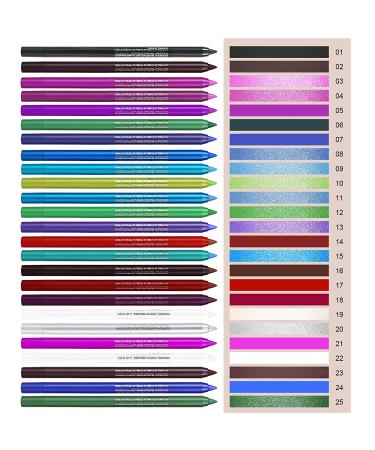 SUMEITANG 25 Colors Eyeliner Pencil Set - Rainbow Metallic Glitter Gel Pen Kit for Waterproof Eye Makeup - Buy Online on SooperMarket.com