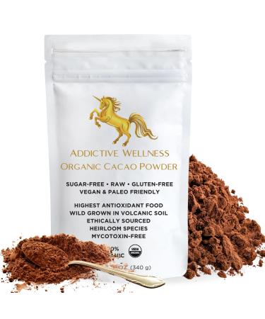 Addictive Wellness Organic Raw Cacao Powder - Wild-Grown Heirloom Mycotoxin-Free Arriba Nacional Chocolate Cocoa Powder Unsweetened Vegan Keto & Paleo Friendly Raw Cacao Powder 340g (12 Ounce)