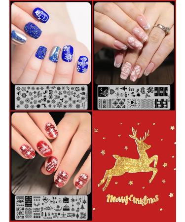 Shop Ebanku 6PC Nail Stamp Template Set - Christmas Tree Snowflakes & Reindeer Nail Art Plates with Stamp Scraper & Storage Bag - International Shipping Available - Buy Online on SooperMarket.com