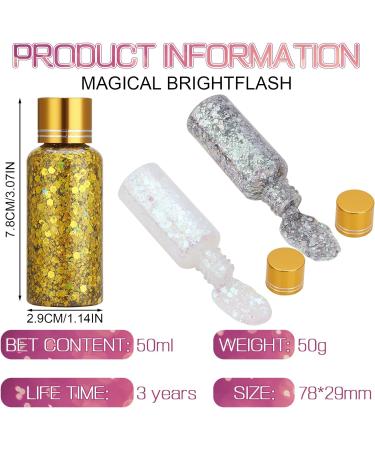3Pcs Body Glitter Gel 50ml Face Glitters Mermaid Sequins Chunky Glitter Liquid Gel with 3 Brushes Holographic Sparkling Lotion Glitter Chunky Powder Gel for Body Face Hair Eye Lip Nail DIY Art - Buy Online on SooperMarket.com