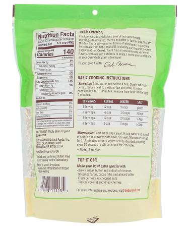 BOBS RED MILL Organic Buckwheat Cereal 18 oz - Gluten-Free, High Fiber, Nutritious Breakfast - Buy Online on SooperMarket.com