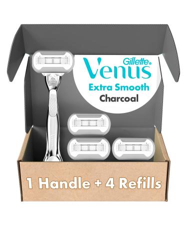 Gillette Venus Extra Smooth Charcoal Women's Razor Handle + 4 Blade Refills Charcoal Razor + Refills