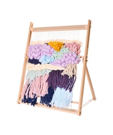 PURCOULEUR Weaving Loom Kit 25" H x 19" W Wooden Tapestry Looms with Extra-Large Frame Multi-Craft Knitting DIY Loom Art Crafts Supplies Develops Creativity Weaving Frame Loom with Stand for Beginner Old version