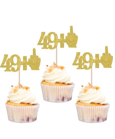 Rsstarxi 24 Pack Middle Finger 49+1 Cupcake Toppers Glitter 50th Birthday Cupcake Toppers Funny Cheers to 50 Fabulous Cupcake Picks Decors for 50th Birthday Anniversary Party Cake Decorations Gold Gold 50