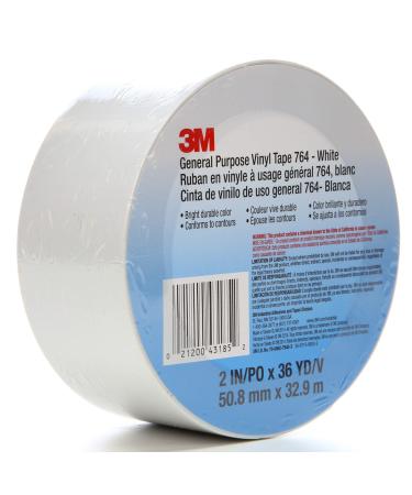 3M Vinyl Tape 764, General Purpose, 2 in x 36 yd, White, 1 Roll, Light Traffic Floor Marking Tape, Social Distancing, Color Coding, Safety, Bundling White 2 in x 36 yd