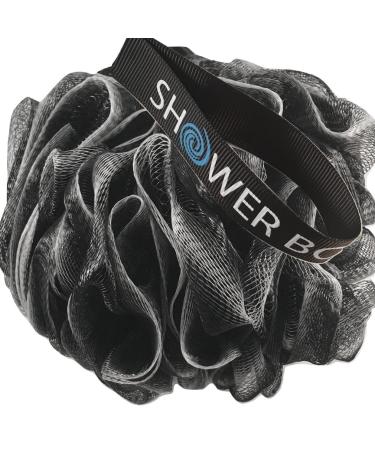 Loofah-Charcoal Bath-Sponge XL-75g-Set by Shower Bouquet: 4-Pack, Extra Large Mesh Pouf Soft Scrubber for Men and Women - Exfoliate with Big Black & White Gentle Cleanse in Beauty Bathing Accessories