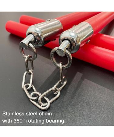 OWNALL Flexible Polyurethane Rubber Nunchucks for Adults | High Hardness & Elasticity with Steel Swivel Chain | Durable & Safe for Professionals - Red - Buy Online on SooperMarket.com
