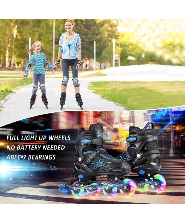 Soldow Adjustable Inline Skates with Light Up Wheels - Black Rollerblades for Kids and Adults - Buy Online on SooperMarket.com