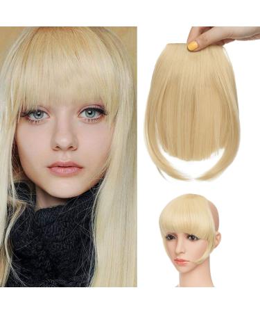 Clip in Bangs Hair Extensions Thick Full Neat Bangs Fringe Hair Extension 2 Clips Clip on Front Bangs Hairpiece for Women Golden mix Bleach Blonde