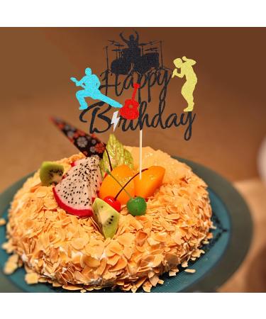 Arthsdite Happy Birthday Band Cake Topper-Drum Set Guitar Singing Cake Topper for Music Theme Birthday Party for Rock Roll Drummer Party Decor - Black Glitter - Buy Online on SooperMarket.com