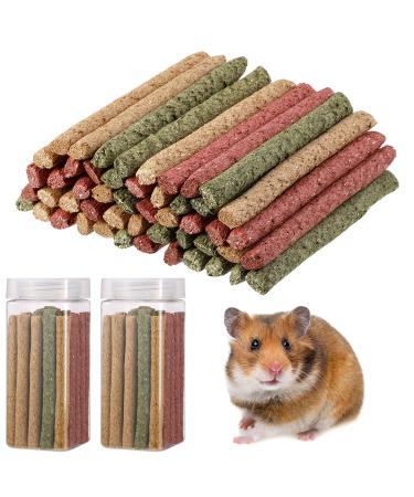 Metagio 50 pieces Timothy hay sticks rabbits toy toys for rabbits guinea pigs hamsters chinchilla bunny treats 3 flavors