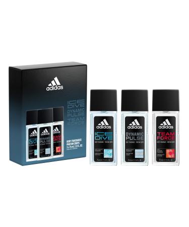 adidas Multiline 3 Piece Gift Set Ice Dive Dynamic Pulse and Team Force Men's Fragrance Long Lasting Sporty Fragrance 2.5 Fl Oz (Pack of 3) Deo Natural Spray Multi 3PC