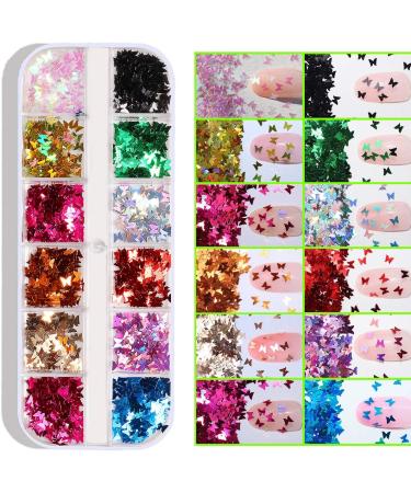 24 Color/Set 3D Butterfly Nail Art Glitter Sequins - Colorful Sparkle Sticker Decals for Manicure - Buy Online on SooperMarket.com