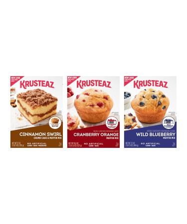 Krusteaz Muffin Mix Variety Pack 1 Cinnamon Swirl Crumb Cake & Muffin Mix (21 oz) 1 Cranberry Orange Muffin Mix (18.6 oz) 1 Wild Blueberry Muffin Mix (17.1 oz) (3 CT)