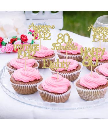 Gold Glitter 80th Birthday Cupcake Toppers - Vintage 1942 | Awesome Since 1942 | Hello 80 | Seventy & Fabulous Cake Decorations - Buy Online on SooperMarket.com