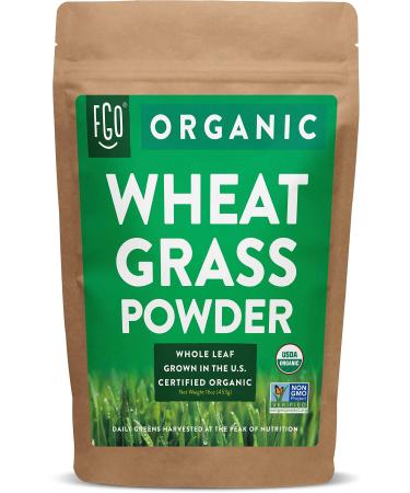 Organic Wheat Grass Powder | Grown in USA | 100% Whole Leaf | 16oz/453g Resealable Kraft Bag | by FGO 16 Ounce (Pack of 1)