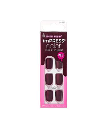 KISS imPRESS Color Press-On Manicure Halloween Solid Red Short Length Square Shape PureFit Technology Chip Proof Smudge Proof Waterproof Nail File Manicure Stick & 30 Fake Nails Hallowishes