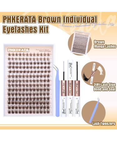 PHKERATA Brown Cluster Lashes Kit - Individual Eyelashes C Curl Extension Set with Glue, Seal, and Tweezers - Buy Online on SooperMarket.com