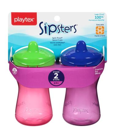 Playtex Sipsters Stage 2 Spill-Proof Spout Sippy Cups - 9oz - 2 Pack - Buy Online on SooperMarket.com