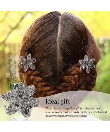 Exquisite Crystal Rhinestone Hair Claw Clips - Set of 6 | Non-Slip Flower Barrettes for Women and Girls | Vintage Hair Accessories - 3 Colors - Buy Online on SooperMarket.com