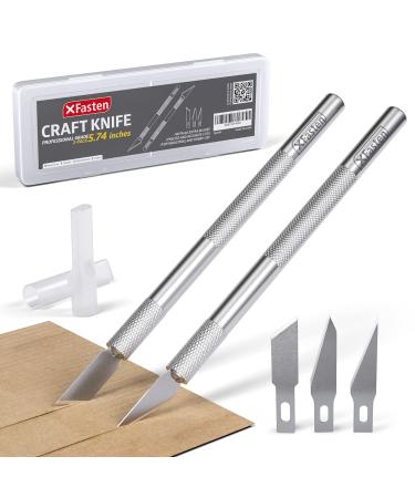 XFasten Exacto Knife Set of 2 Exacto Knives for Crafting with 60 Exacto Knife Blades | Precision Hobby Knife Set for Art Cutting Craft Knife Tool Model Knife Modeling Knife for Clay Mat Plastic, Paper