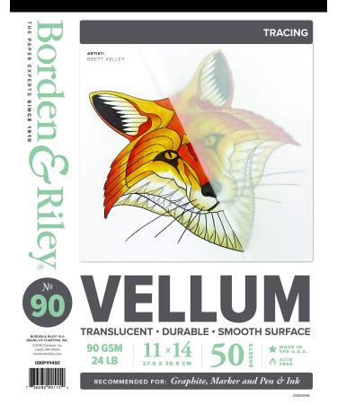 Borden & Riley 90 Vellum Pad  11 x 14  90 GSM/24 LB  50 White Sheets  1 Pad Each (090P111450)