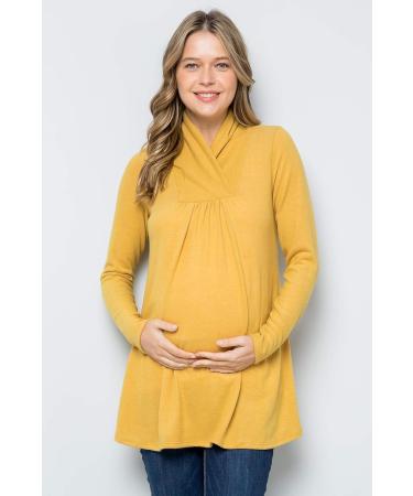 Bump Maternity High Neck Knit Sweater - XL Mustard Tunic Top | Made in USA - Buy Online on SooperMarket.com