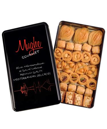 Premium Assorted Baklava Pastry Dessert Gift Tin Box 500g  1.1lb 32 pcs - Wonderful Pistachios, Almond, Walnut, Cashew, Hazelnut Handmade Bite Size Baklawa Sweets - Unique Festive Holiday Gifts for Christmas