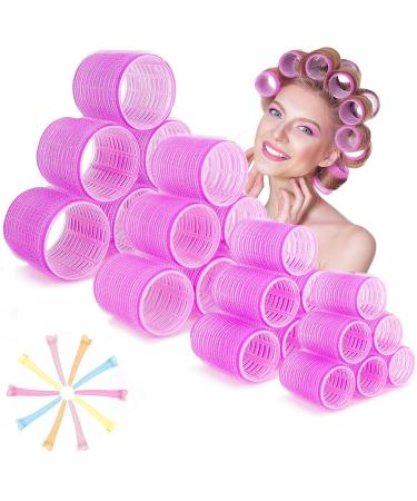 Jumbo Hair Rollers Set Hair Rollers Self Grip Curlers For Long Hair No Heat Curlers Heatless Hair Rollers With Clips & Comb 24 Packs (Red 24Pcs)