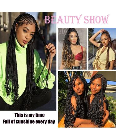 Crochet Box Braids Hair 14 Inch 1B Color - 144 Roots/pack with Curly Ends for Women - Pre Looped 24 Strands/pack Braiding Hair Extensions - Buy Online on SooperMarket.com