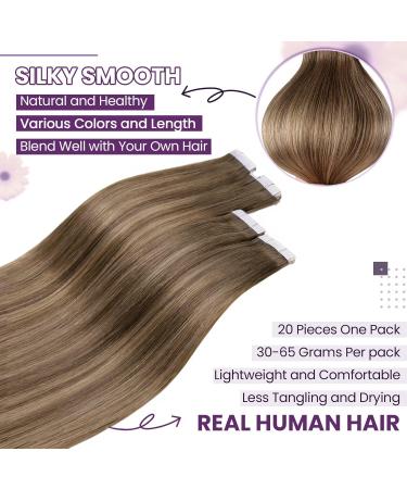 LAAVOO Tape In Hair Extensions - Real Hair Balayage Ombre (50g 35cm #8/16/8) - 20 Pcs Remy Quality - Light Brown to Golden Blonde - Buy Online on SooperMarket.com