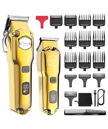 Hatteker Hair Clipper & Trimmer Set for Men IPX7 Waterproof Cordless Barber Clipper for Hair Cutting Kit with T-Blade Trimmer Beard Trimmer Kids Clipper Professional USB Rechargeable (Gold)