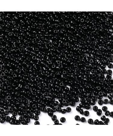 2400Pcs 6/0 4mm Glass Seed Beads for Jewelry Making, Bulk Pony Opaque Bead Colorful Neon Beads Set for DIY Bracelet Earring Necklace Craft with Crystal Elastic String black 4mm