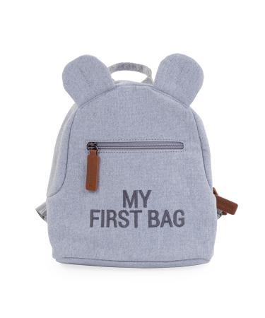 Childhome children's backpack baby school kindergarten crib two compartments lunchbag/bottles suitable removable safety buckle water repellent my first bag jersey light gray