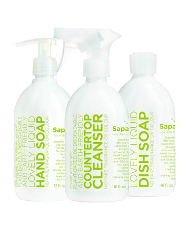 Sapadilla Rosemary + Peppermint Dish Soap, Hand Soap & Countertop Cleanser, Variety Pack 16 Ounces