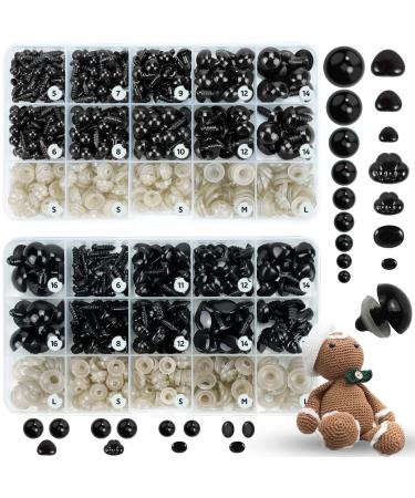 800PCS Safety Eyes and Noses for Amigurumi  2 Boxes Crochet Eyes with Size Chart  Black Plastic Craft Doll Eyes with Washers for Crochet Stuffed Animals  Crochet Toy and Teddy Bear  Assorted Sizes