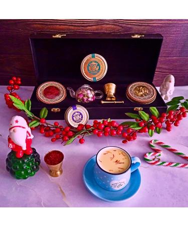 Luxurious Saffron Gift Box for Chefs: 9 Gr Grade A+ Organic Super Negin Coupe Saffron Threads Green Cardamom Rose Bud Tea Dried Saffron Teapot Small Brass Mortar and Pestle (Black Leather Box) - Buy Online on SooperMarket.com