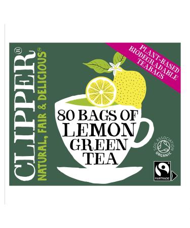 Clipper Organic Lemon Green Tea Bags | 80 Teabags for Home or Office | Pure Eco-Conscious Fair Trade Green Tea with Lemon | Natural Unbleached Plant-Based & Biodegradable Bags Lemon 80 Count (Pack of 1)