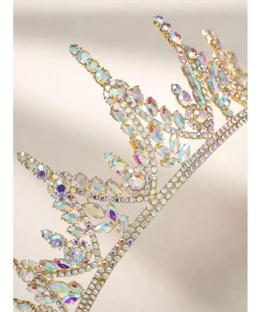 SweetV Gold Tiara Crown for Wedding, Quinceanera, Prom - Iridescent Crystal Hair Accessories for Women and Girls - Buy Online on SooperMarket.com