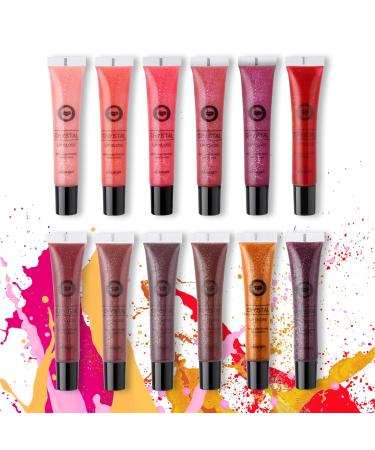 Ofanyia 12 Colors Crystal Lip Gloss Liquid Lipstick Set  Shimmer Glitter Moisturizing Lip Glosses  Long-lasting Lip Tint Glossy Lip Makeup for Kids Teens Women