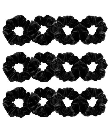 Whaline 12 Pieces Hair Scrunchies Velvet Elastics Scrunchy Bobbles Soft Hair Bands Hair Ties (Black)