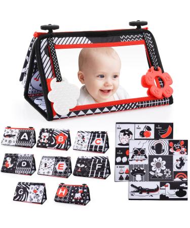 Happygolucky Baby Toys 0-12 months baby mirror with crackling contrast black and white belly base toys contrast book baby sensors montessori toys baby Christmas gifts for birth style a