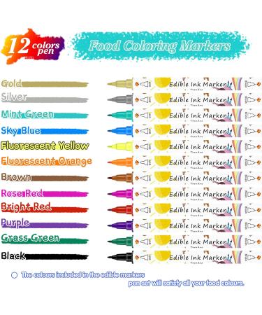 12Pcs Dual Sided Edible Food Colouring Pens | Food Grade Icing & Markers for Cakes, Cookies & Desserts - Buy Online on SooperMarket.com