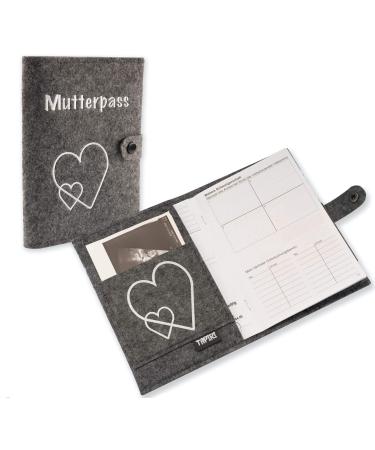 Riijk Mutterpass cover with closure for German mother pass with a bag for ultrasound pictures and vaccination pass mother passport cover made of felt as a gift gray