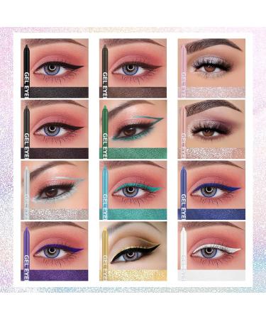Joyeee 12 Colored Glitter Eyeliner Pencil Set Eye Liner Pen Brown Blue Red White Green Glitter Black Eyeliner Eyeshadow Waterproof Smudgeproof Long Lasting Gel Eyeliner Make Up for Girl Women Gift #042 - Buy Online on SooperMarket.com