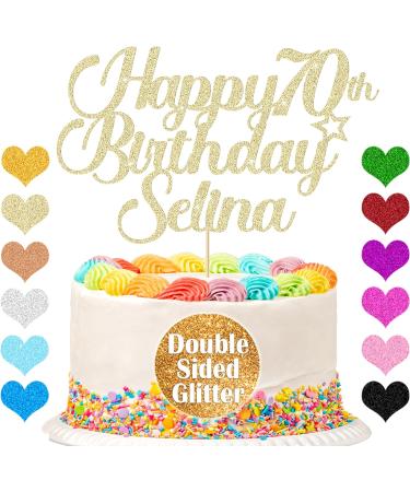 Personalised Happy Birthday Cake Topper Cake Decorations Double Sided Glitter Cake Toppers Custom Gifts for Women Men Friend with Any Age Name on 1st 10th 20th 30th 40th 50th (Champagne Gold) - Buy Online on SooperMarket.com